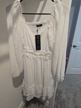🤍Mikarose White Ruffle Mini Dress – Size M – NWT